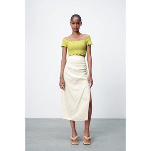 Zara White Floral Jacquard Midi Skirt With Slit Size XS NWT